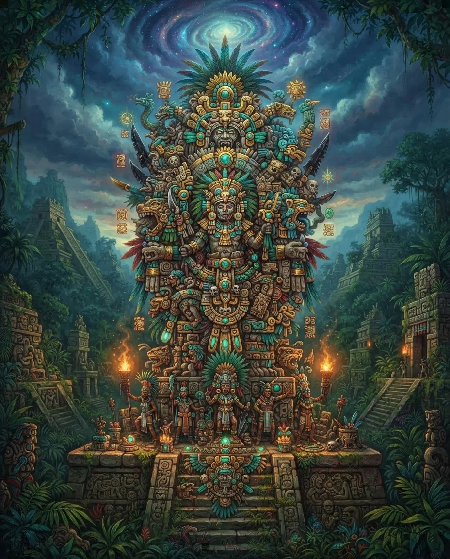 Ацтекский тотем в стиле Deepdream
