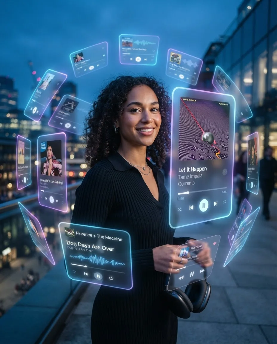 AR-портрет с музыкальными картами — пример результата промта для Картинки