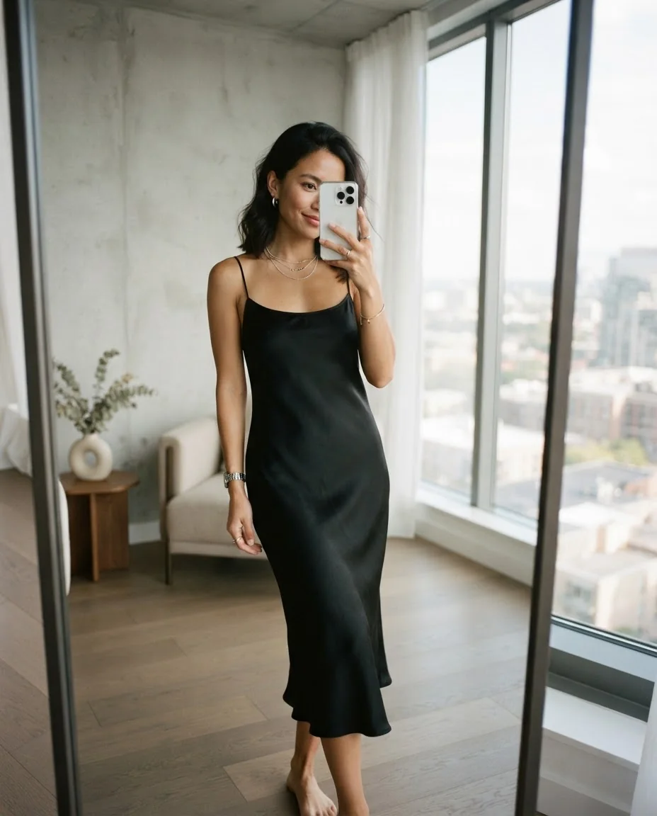 Fashion-селфи в зеркале — пример результата промта для Картинки