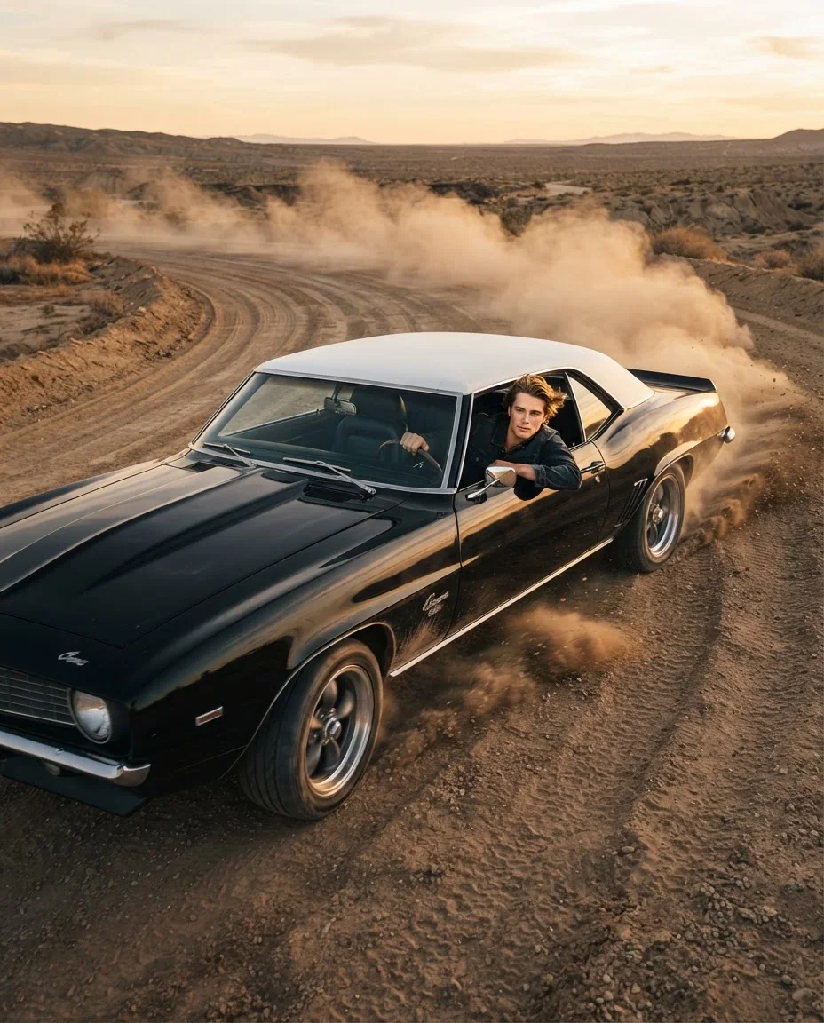 Фото реалистичной погони в пустыне на Chevrolet Camaro
