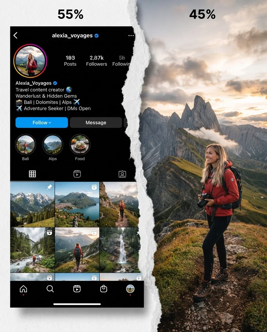 Интерфейс Instagram с разрывом бумаги