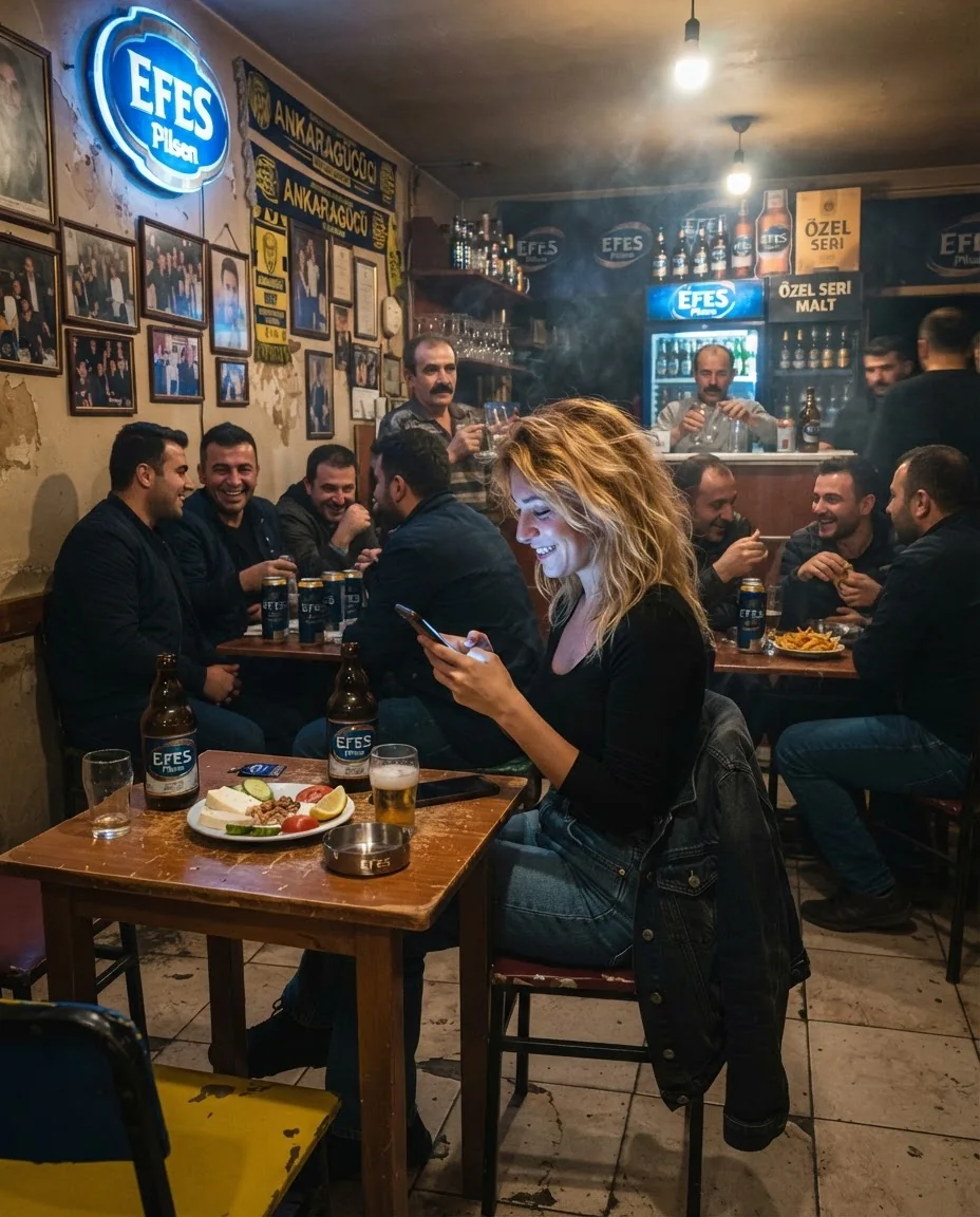 Ночь в мейхане Анкары: Прощание с Efes — пример результата промта для Картинки