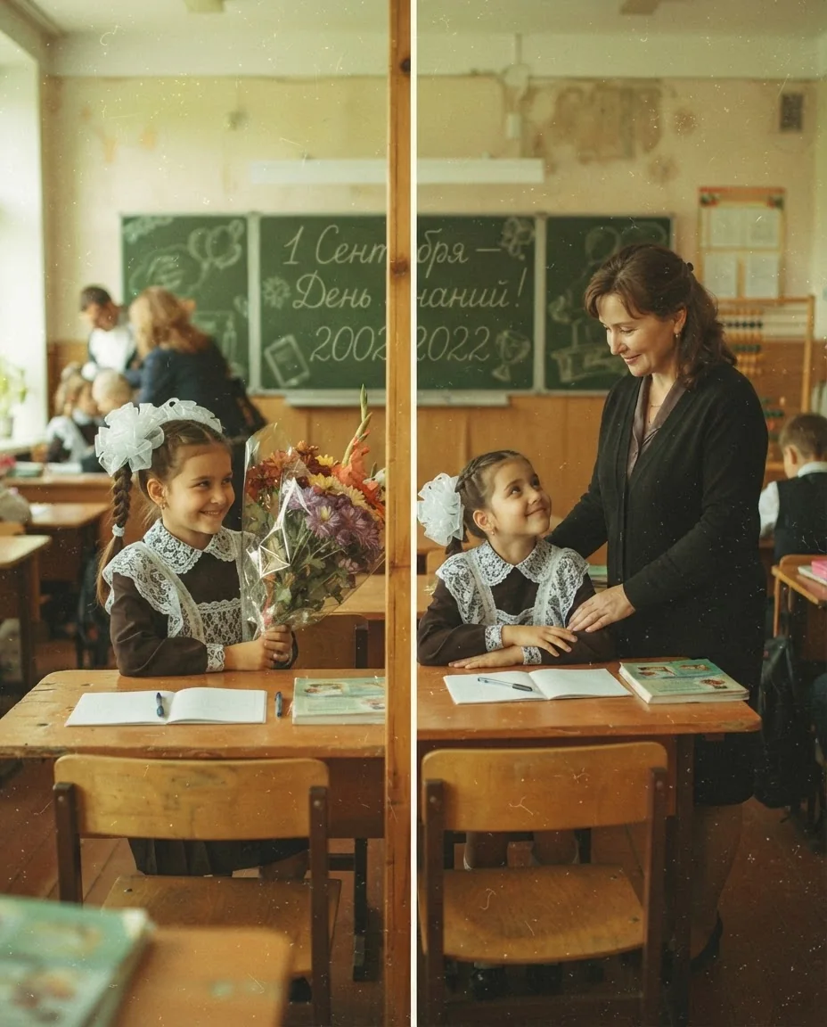 Ностальгия: фото до и после — пример результата промта для Картинки