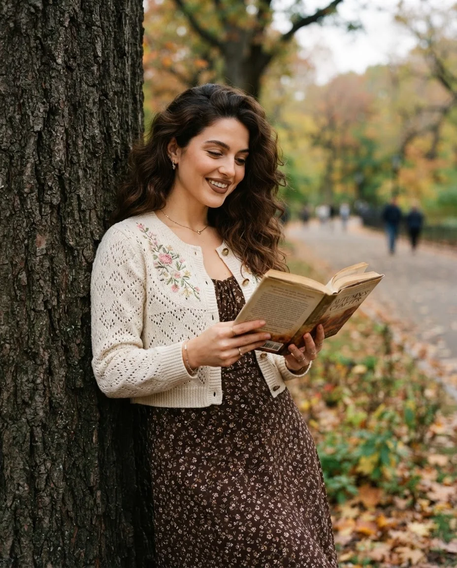 Осенний портрет с книгой у дерева