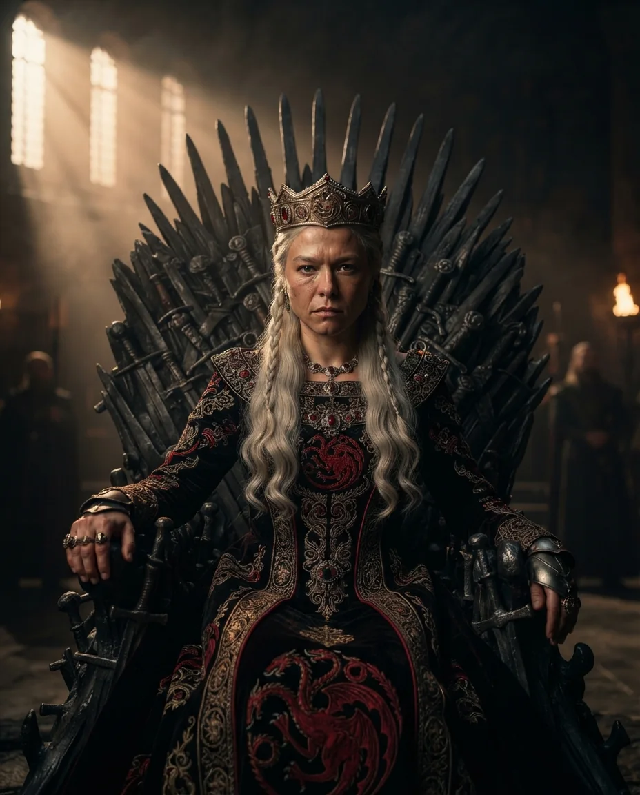 Портрет королевы на Железном троне — пример результата промта для Картинки