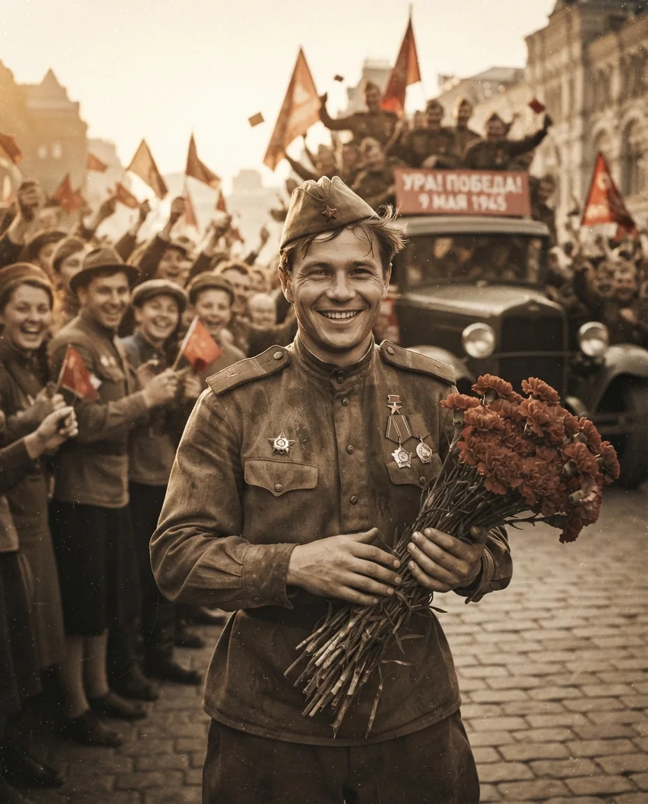 Ретро-фото 1945 года — пример результата промта для Картинки