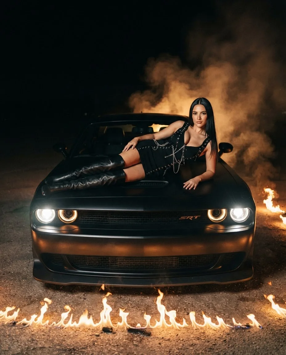 Сверхреалистичная ночная фотосессия с Dodge Challenger