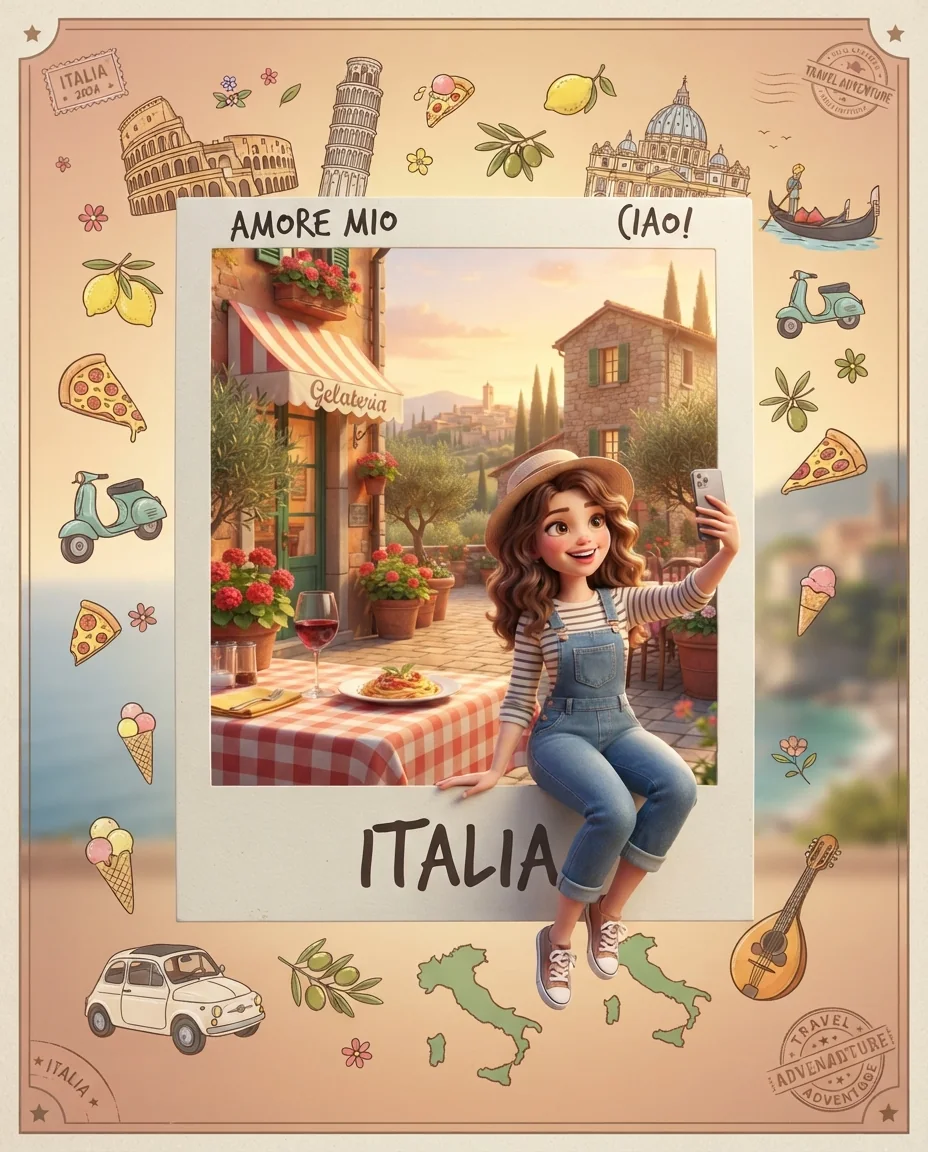 Travel-постер в стиле Polaroid — пример результата промта для Картинки